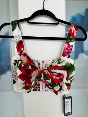 Dolce & Gabbana Anemone Lilly-Print Popeline Bow Crop Top
